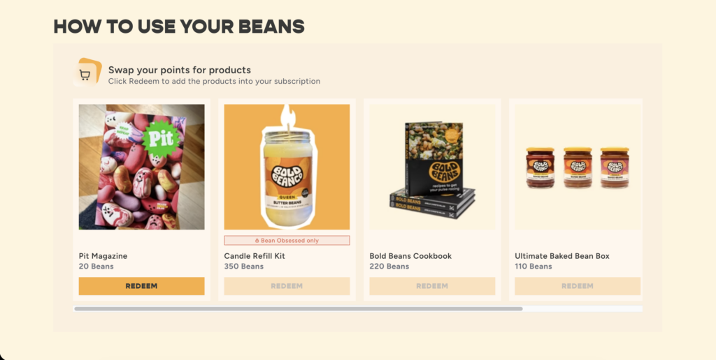 Bold Bean Loyality Membership on SKIO items to redeem